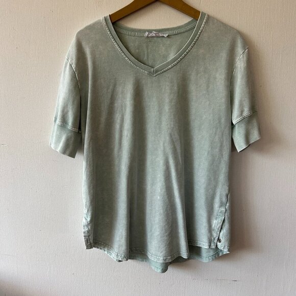 Jane and Delancey Top Womens Small Blue Short Sleeve Sweatshirt V-neck - Picture 1 of 8